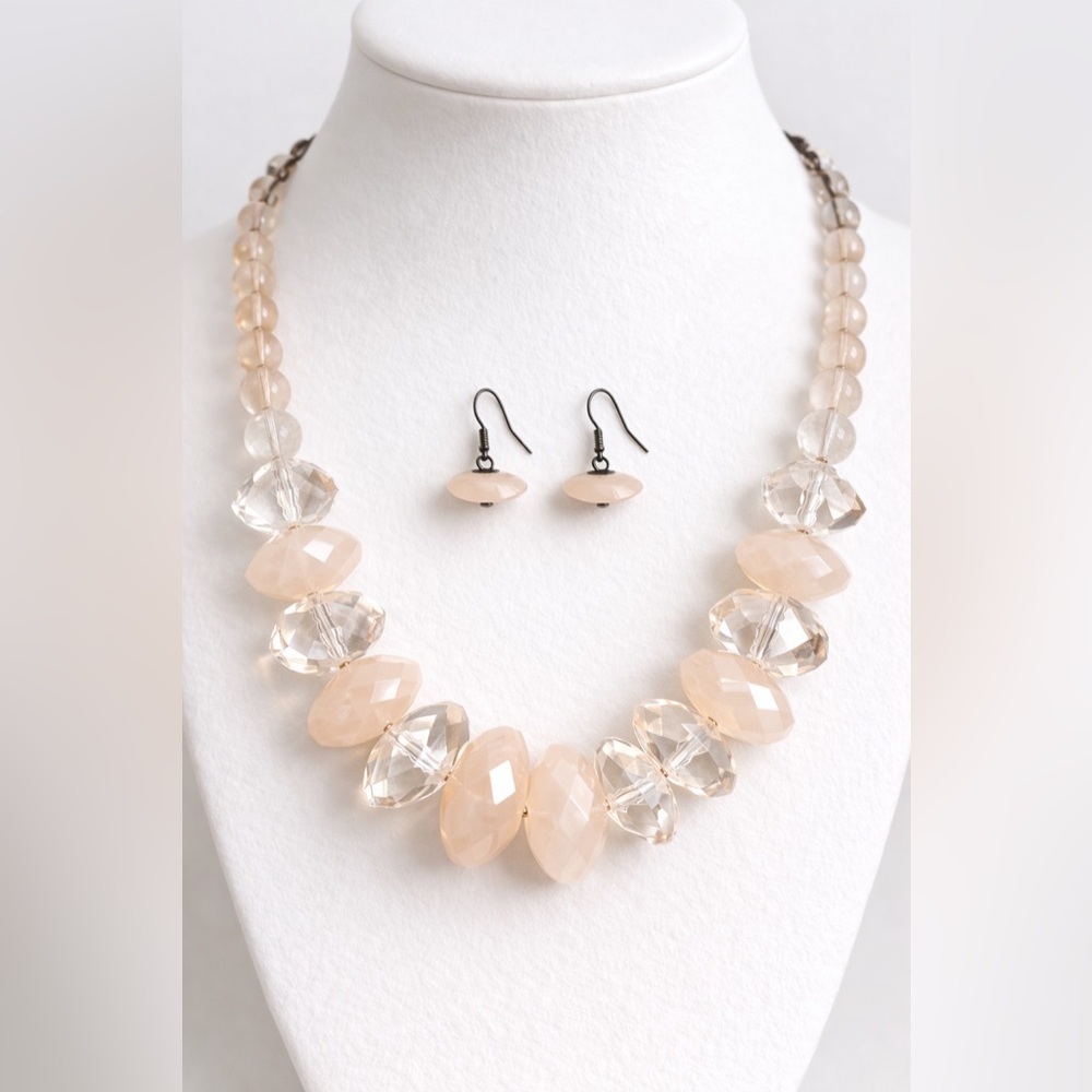 Blush Crystal Statement Necklace & Earring Set‎ Chunky Vintage Inspired Y2K